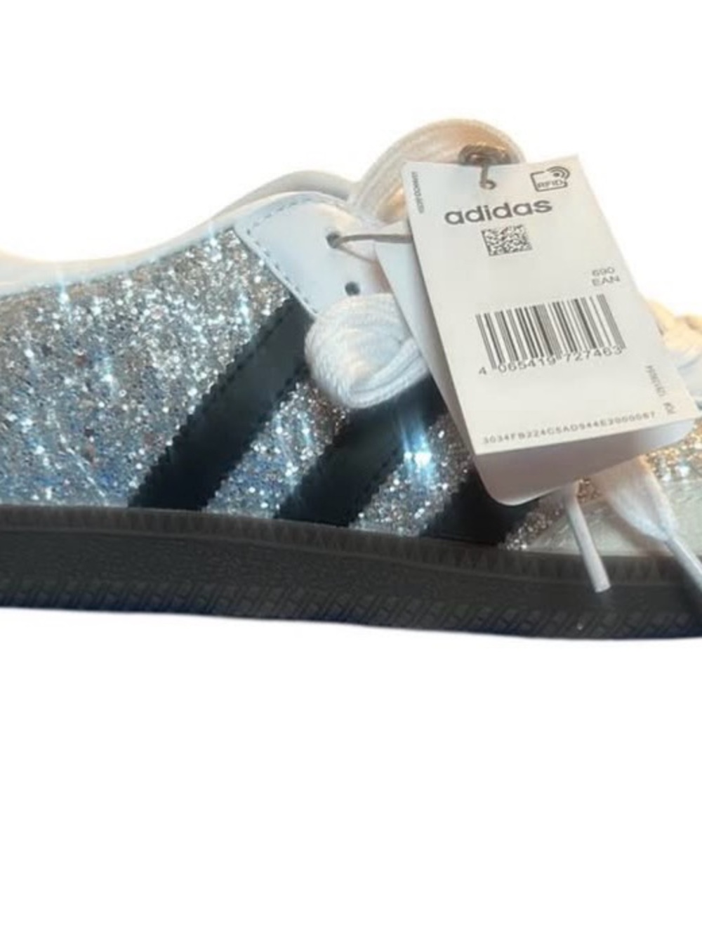 adidas Samba women’s Silver Glitter Sneakers with Black Stripes - Picture 4 of 4